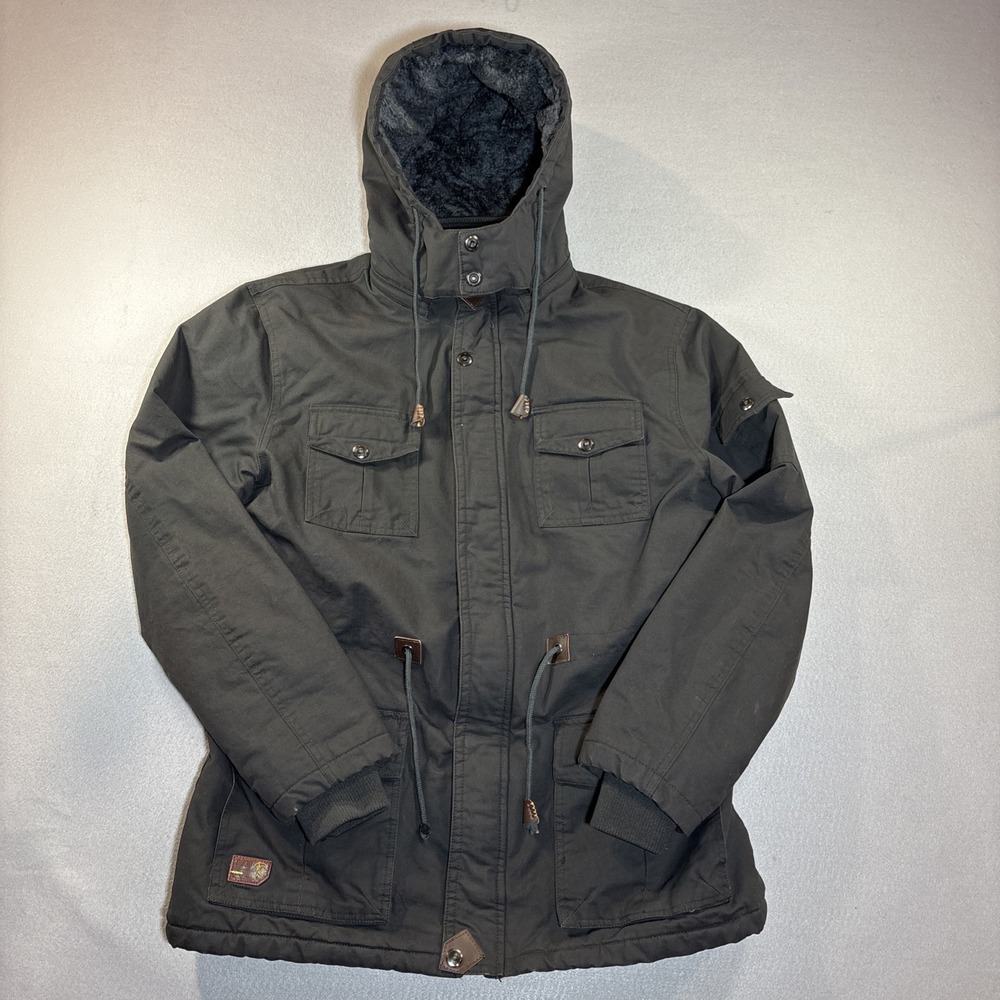Classic Vogue‎ Women's Sheroa Parka Hooded Black Canvas Jacket  Size XL
